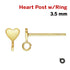1 Pair, 14k Gold Filled Heart Post Earring w/Ring, 3.5 mm, (GF-794)